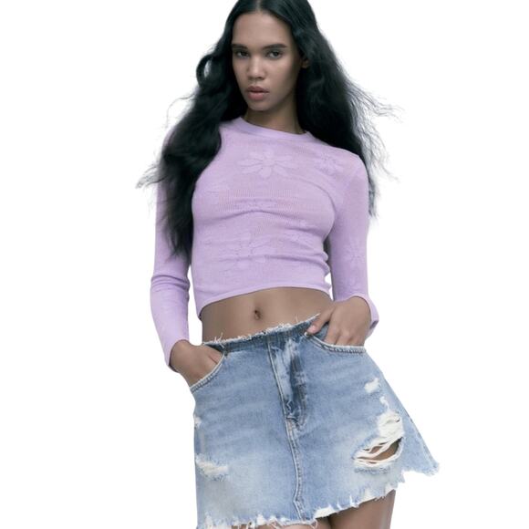 Zara Women’s Knit Crop Cropped Sweater Top Purple Lavender - Picture 1 of 9